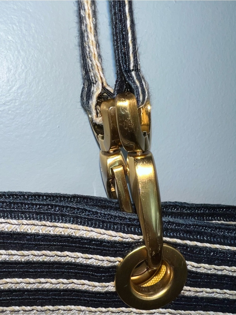 Eric Javits New York Navy Ivory Striped Squishee Tote Shoulder Bag Resort - Picture 4 of 12